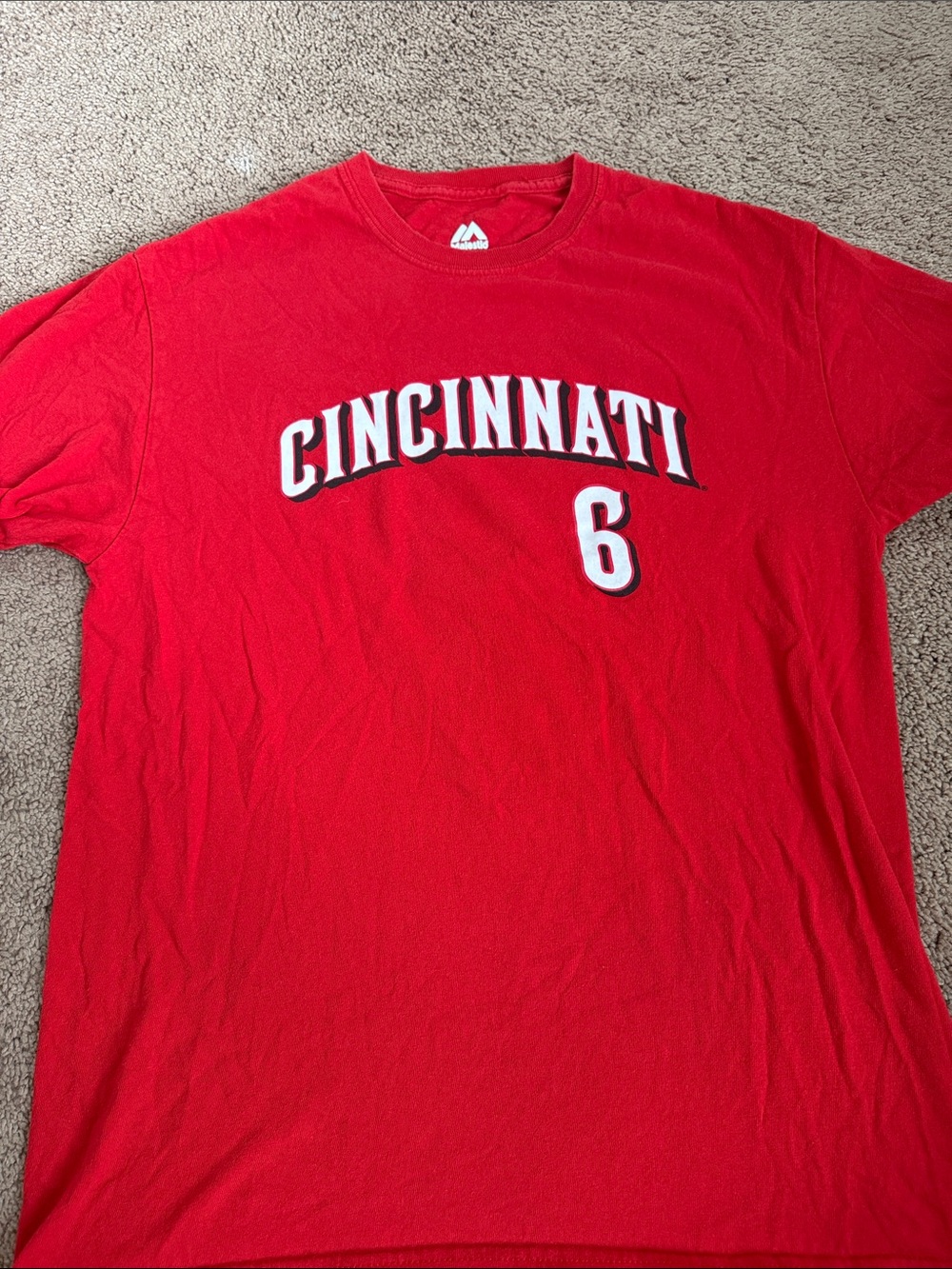 Majestic Red Cincinnati Number 6 Men’s Tee